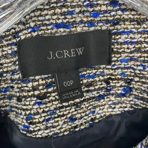 J Crew Jacket Womens 00 Petite Blue Tweed Blazer Office Lined - Picture 3 of 9